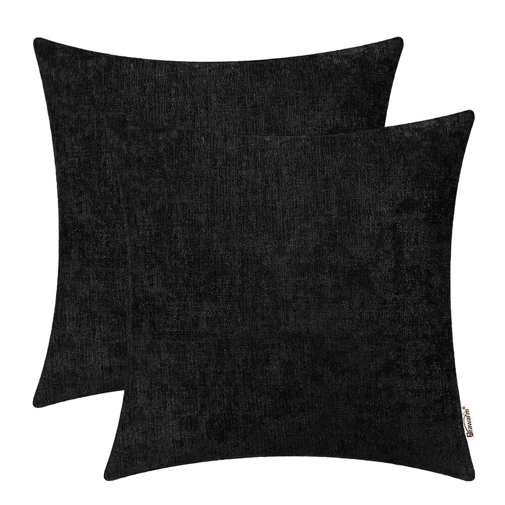 5653 Throw Pillow Covers 22x22 Inches - Black Chenille Pillow Covers Pack